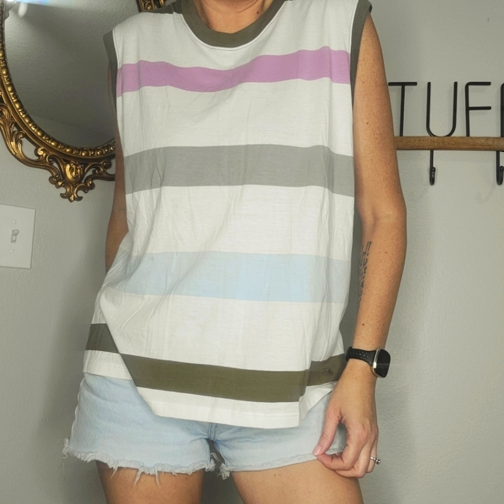 ATM stripe sleeveless classic boy tank tee